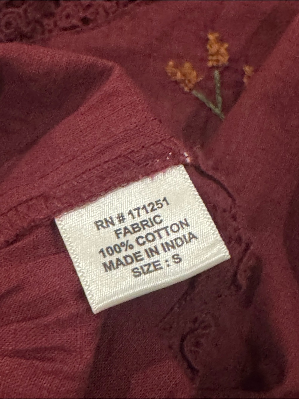 Jennifer & grace Embroidered Tie-Front Peplum Top - Burgundy long sleeve size S - Picture 9 of 12